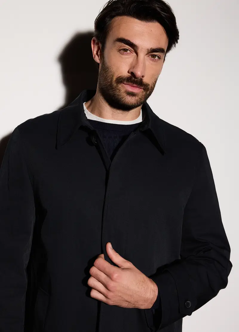 Cappotto In Misto Cotone Uomo, Nero miniatura 3