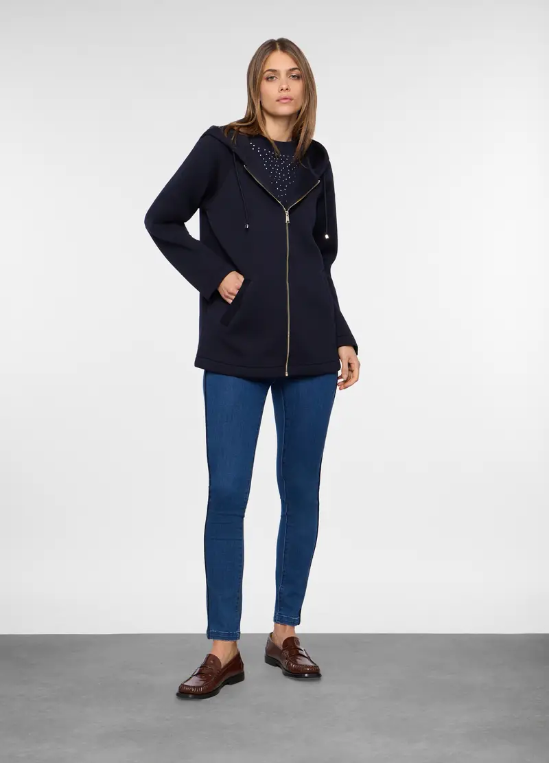 Cappotto In Neoprene Misto Viscosa Donna, Blu navy