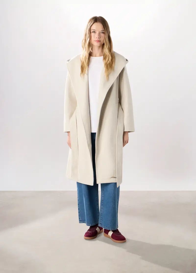 Cappotto Lungo Con Cappuccio Donna, Beige chiaro