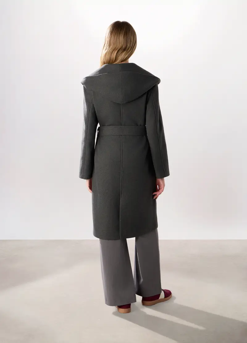 Cappotto Lungo Con Cappuccio Donna, Grigio scuro melange miniatura 2