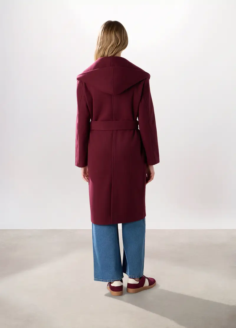 Cappotto Lungo Con Cappuccio Donna, Rosso burgundy miniatura 2