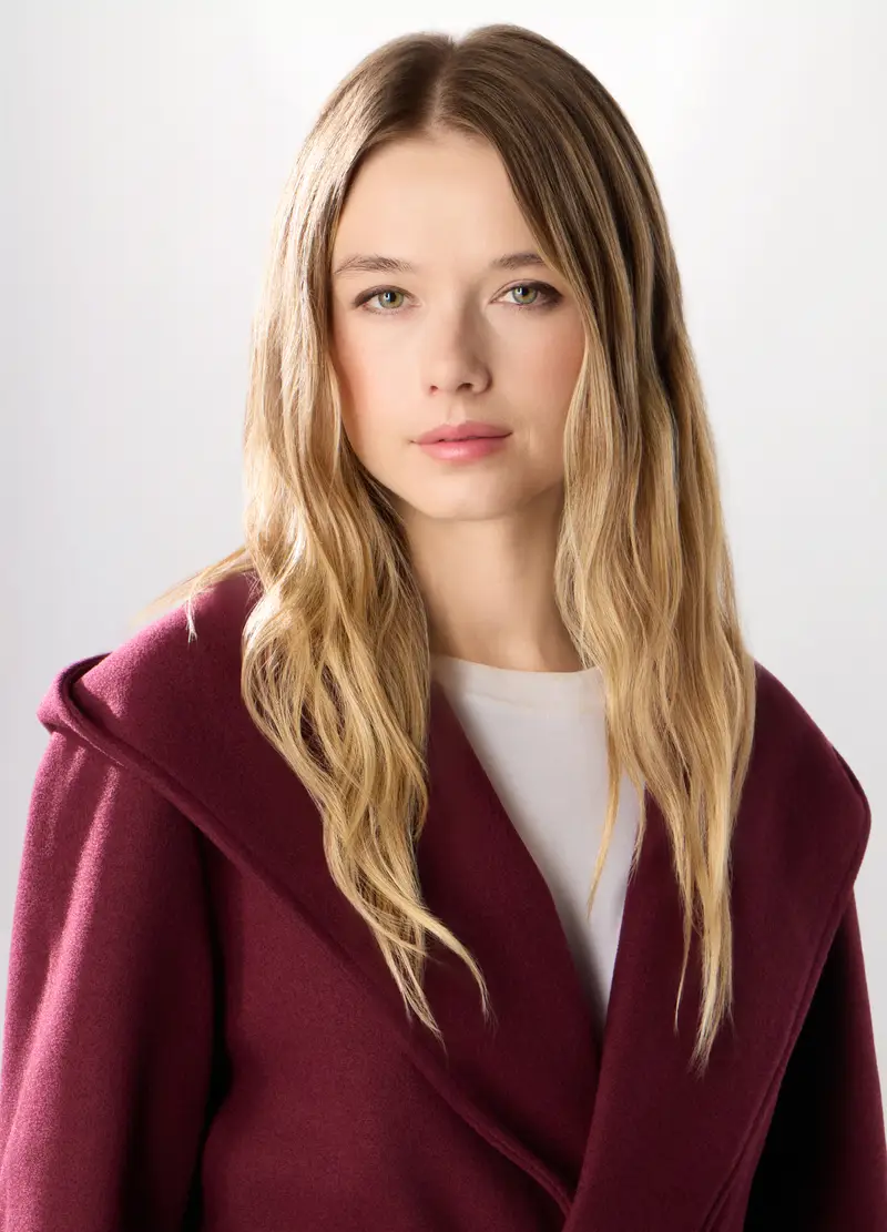 Cappotto Lungo Con Cappuccio Donna, Rosso burgundy miniatura 3