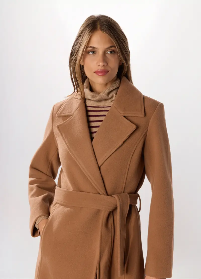 Cappotto Lungo Con Collo Revers Donna, Marrone chiaro miniatura 3