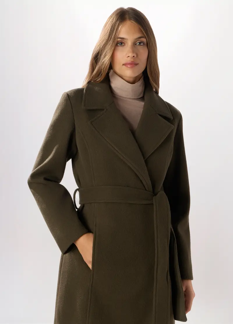 Cappotto Lungo Con Collo Revers Donna, Verde oliva miniatura 3