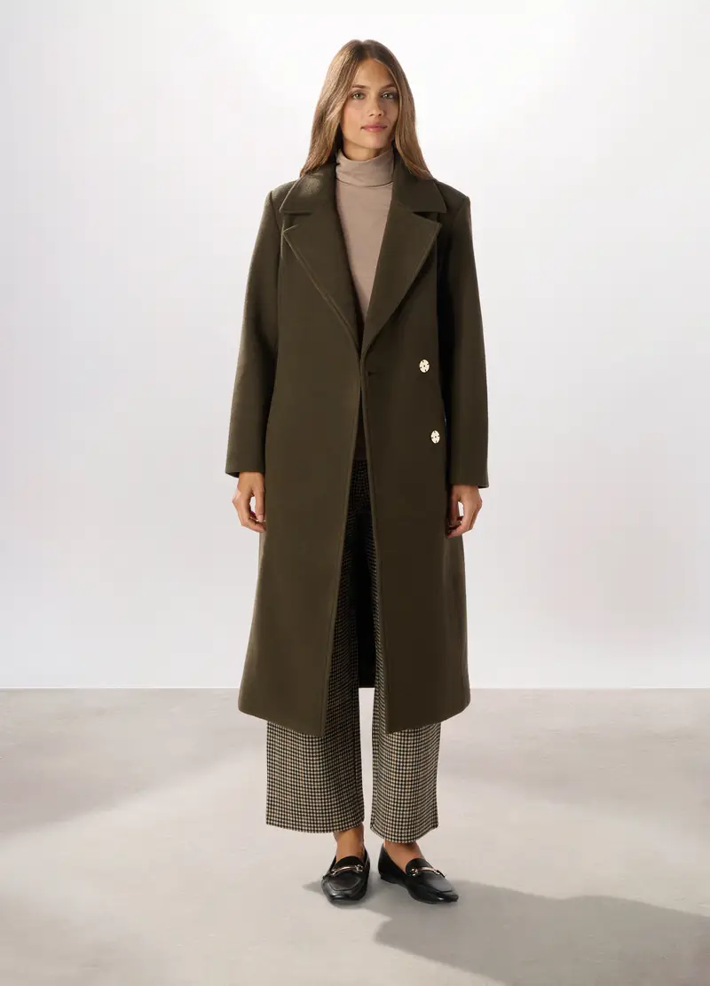 Cappotto Lungo Con Collo Revers Donna, Verde oliva