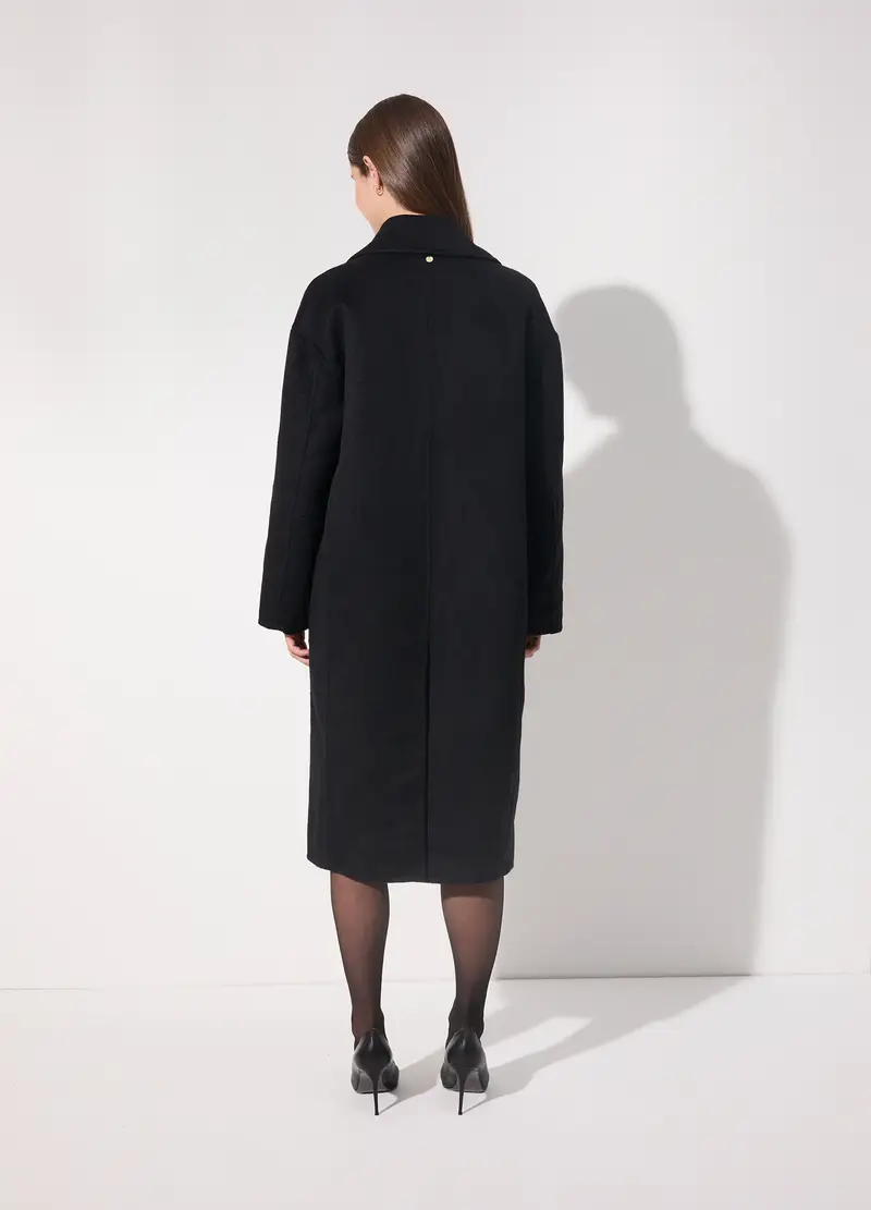Cappotto Lungo Doppiopetto In Misto Lana Donna, Unisex, Nero miniatura 3