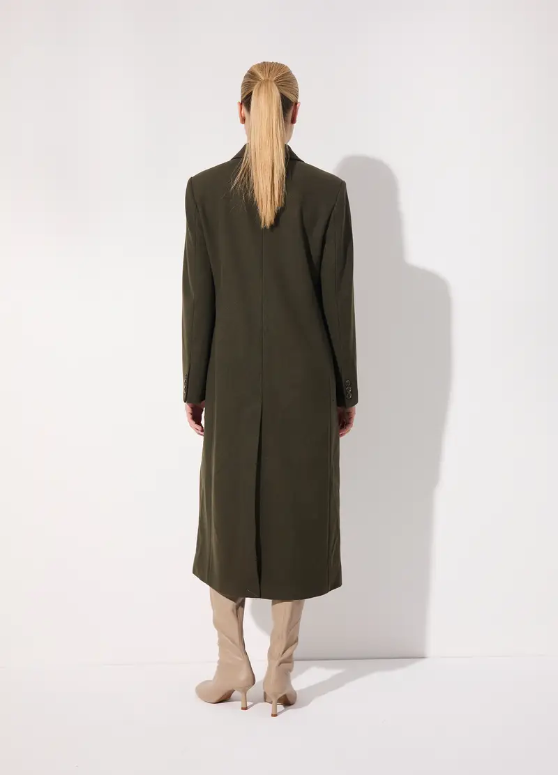 Cappotto Lungo Doppiopetto In Misto Lana Donna, Unisex, Verde bosco miniatura 3
