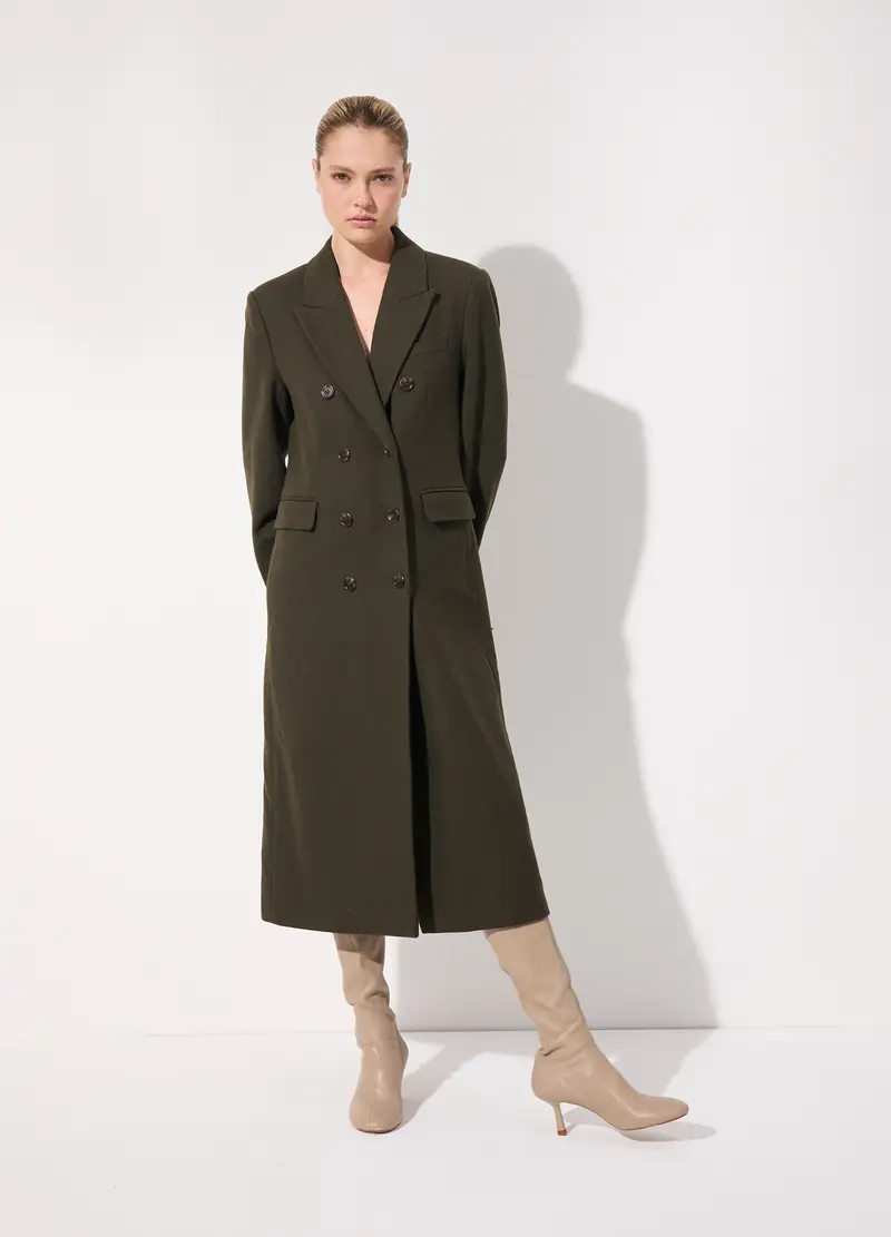 Cappotto Lungo Doppiopetto In Misto Lana Donna, Unisex, Verde bosco
