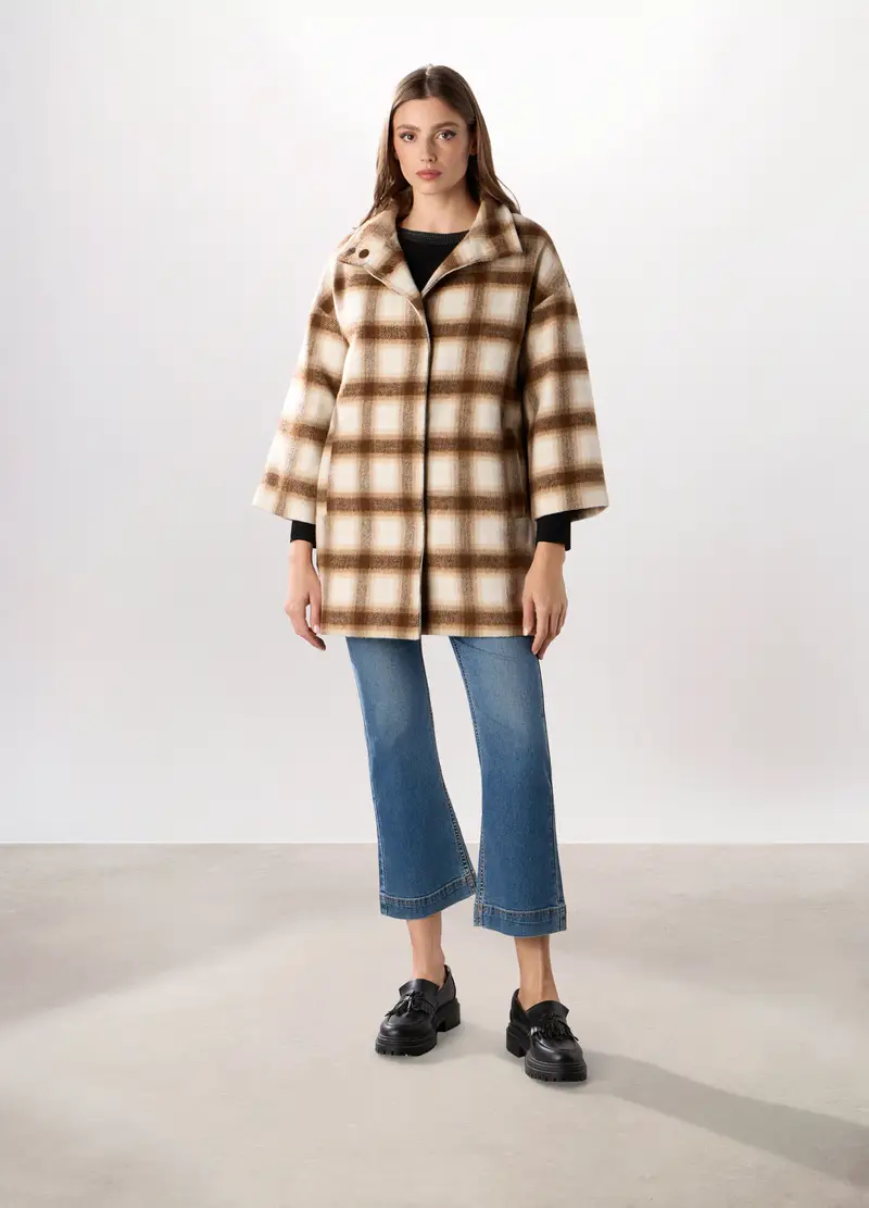 Cappotto Misto Lana Donna, Bianco avorio