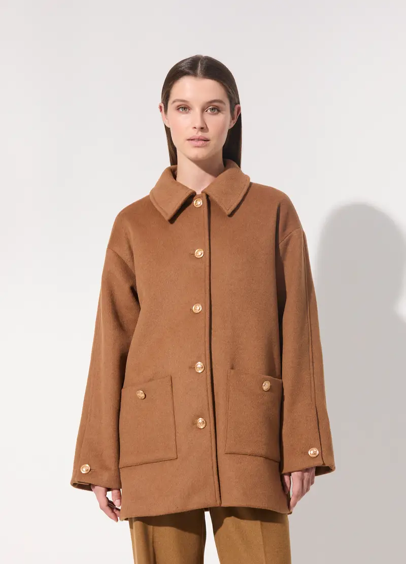 Cappotto Montgomery Corto In Misto Lana Donna, Unisex, Marrone chiaro miniatura 2