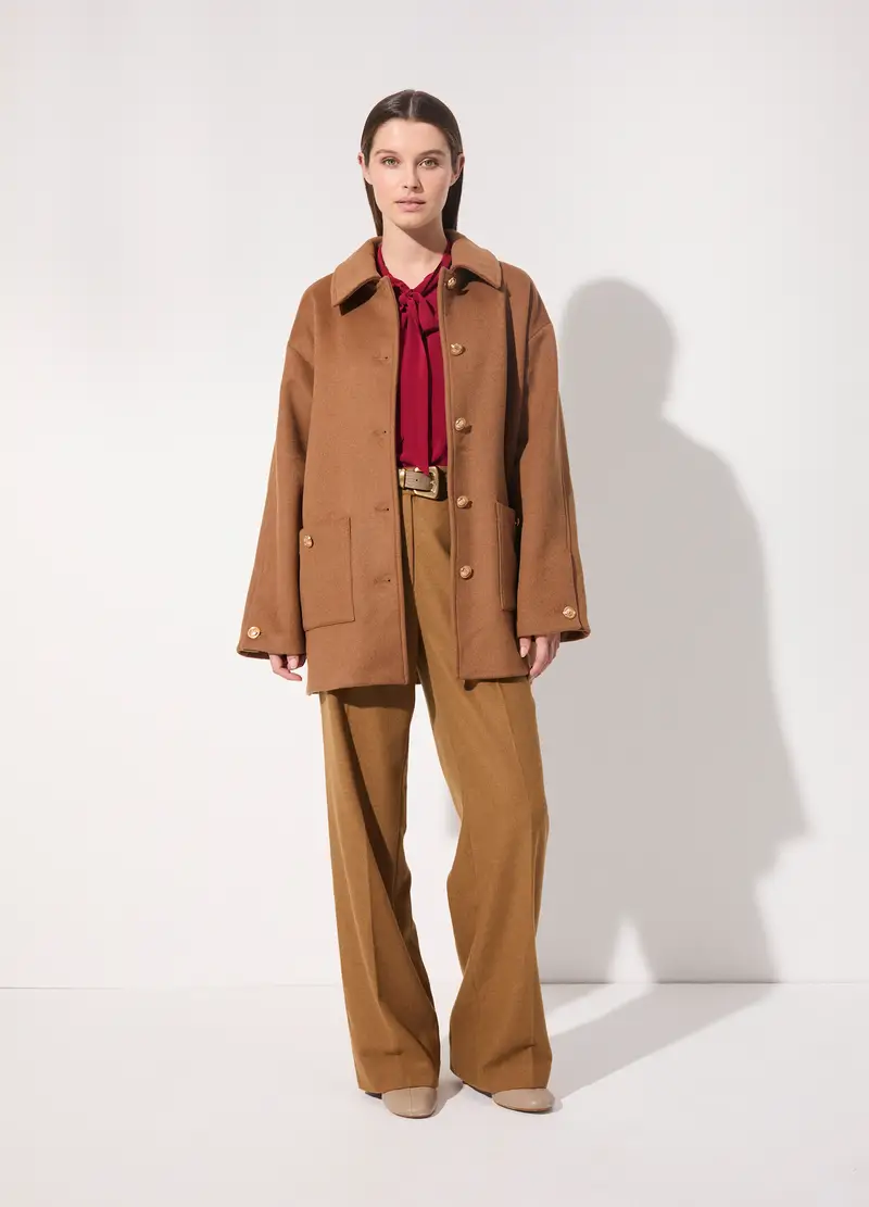 Cappotto Montgomery Corto In Misto Lana Donna, Unisex, Marrone chiaro