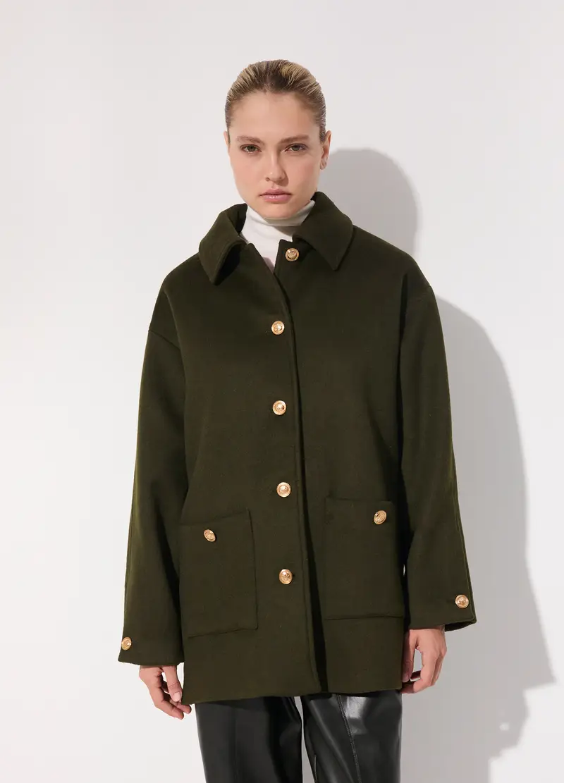 Cappotto Montgomery Corto In Misto Lana Donna, Unisex, Verde scuro miniatura 2