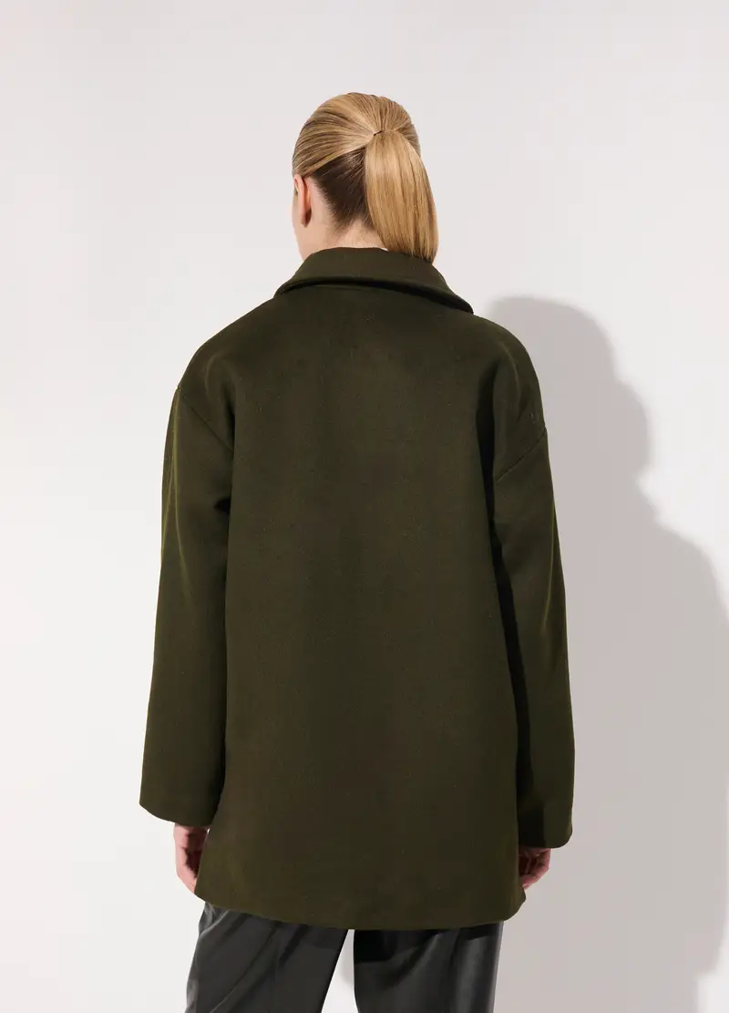 Cappotto Montgomery Corto In Misto Lana Donna, Unisex, Verde scuro miniatura 3