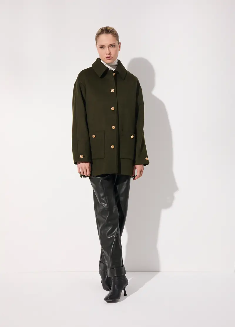 Cappotto Montgomery Corto In Misto Lana Donna, Unisex, Verde scuro