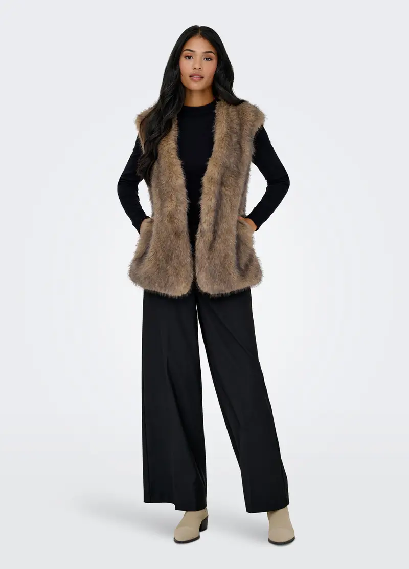 Cappotto Smanicato In Eco Fur Donna, Unisex, Marrone miniatura 3