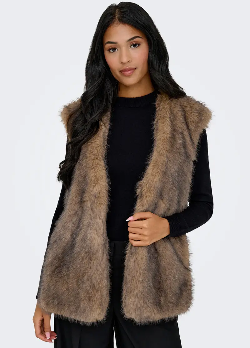 Cappotto Smanicato In Eco Fur Donna, Unisex, Marrone