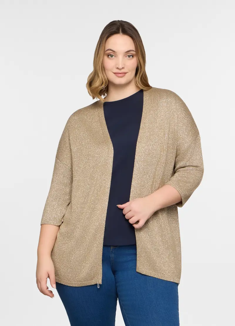 Cardigan Aperto In Maglia Rasata Donna, Beige chiaro