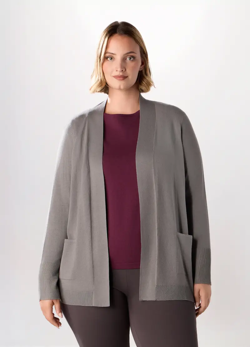 Cardigan Aperto In Misto Viscosa Donna Curvy, Grigio cemento