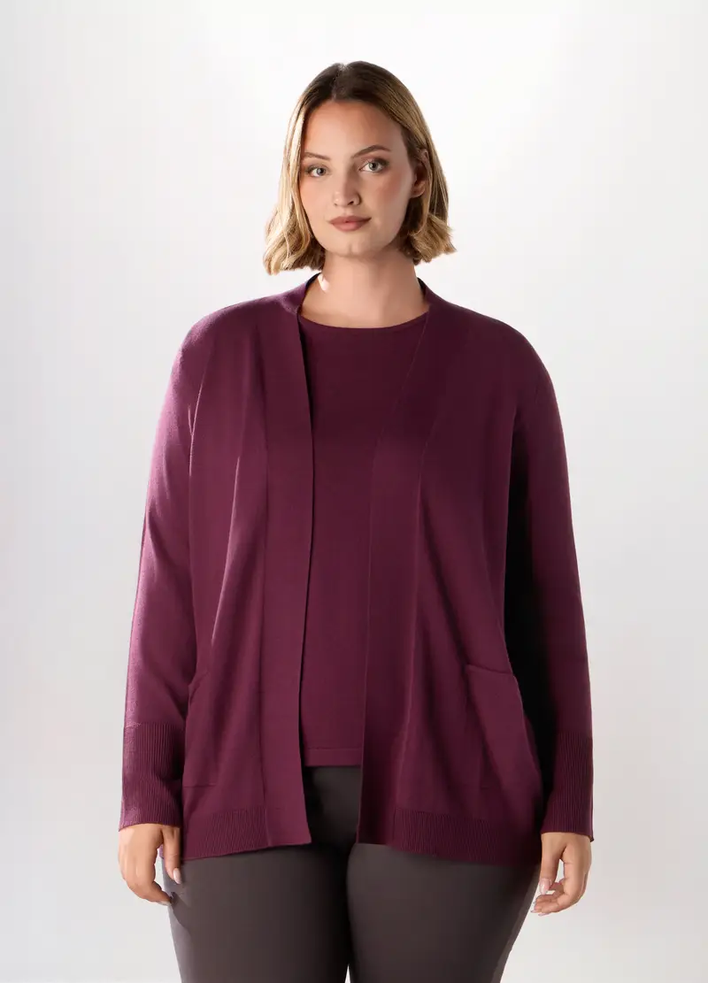 Cardigan Aperto In Misto Viscosa Donna Curvy, Rosso bordeaux