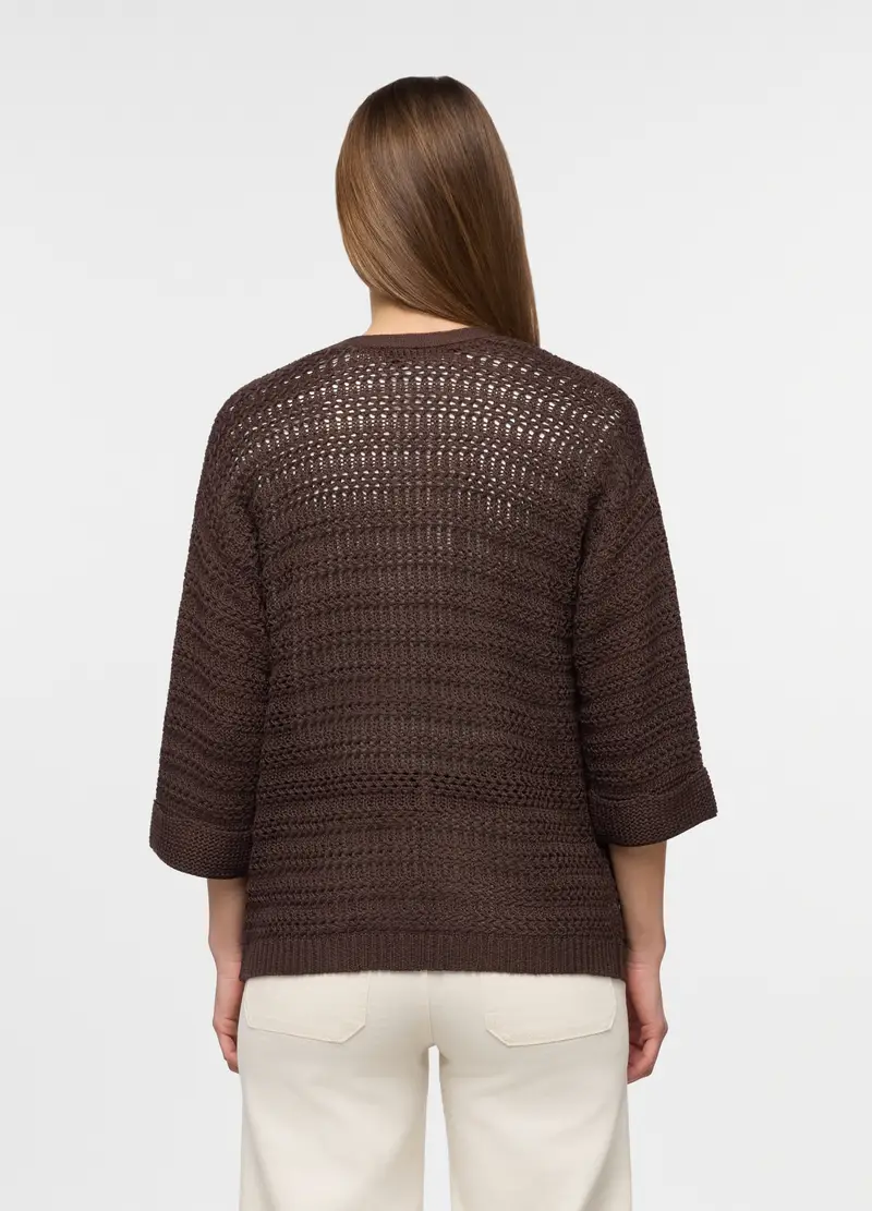 Cardigan Aperto Jaquard Donna, Marrone scuro miniatura 2