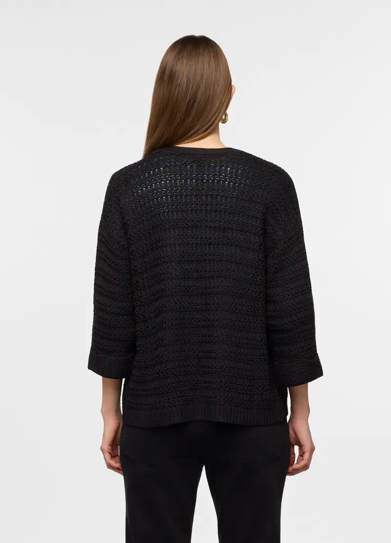Cardigan Aperto Jaquard Donna, Nero miniatura 2