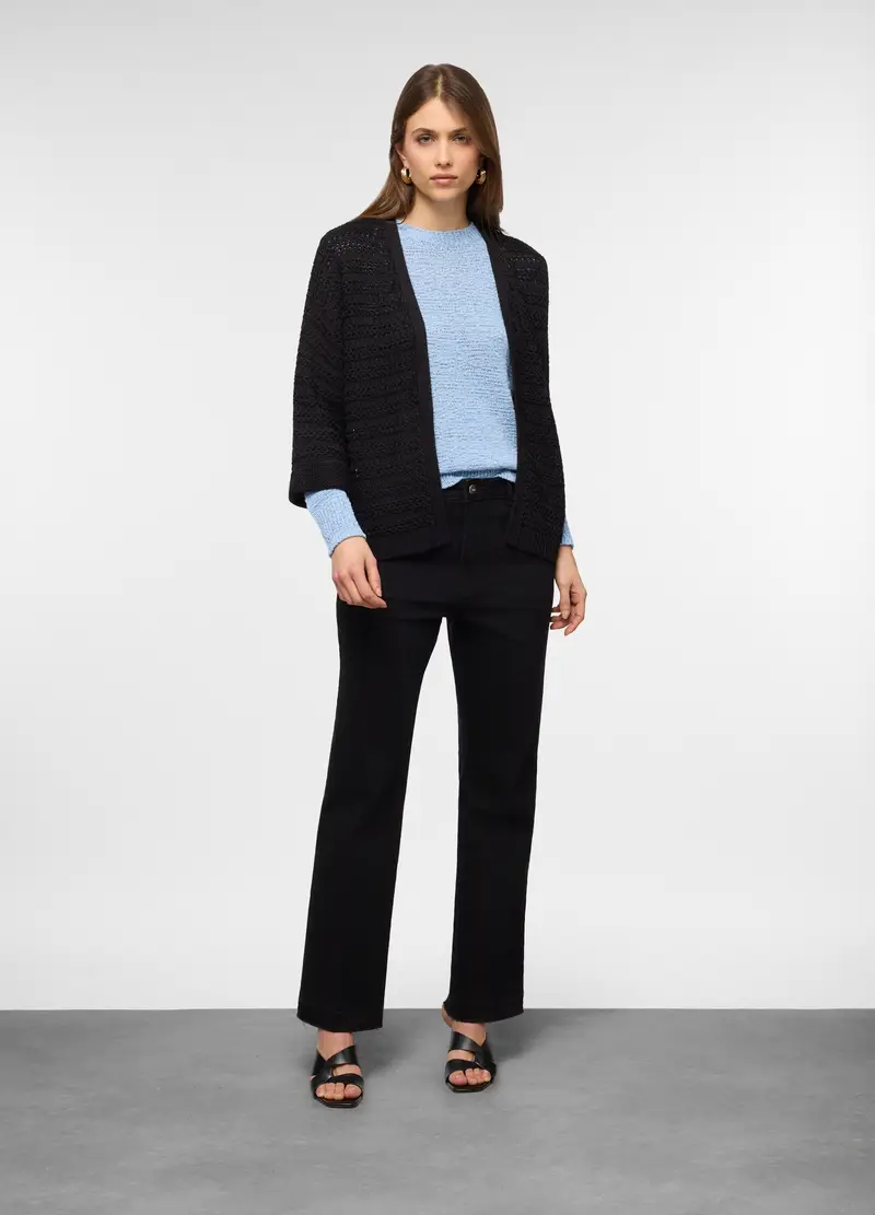Cardigan Aperto Jaquard Donna, Nero