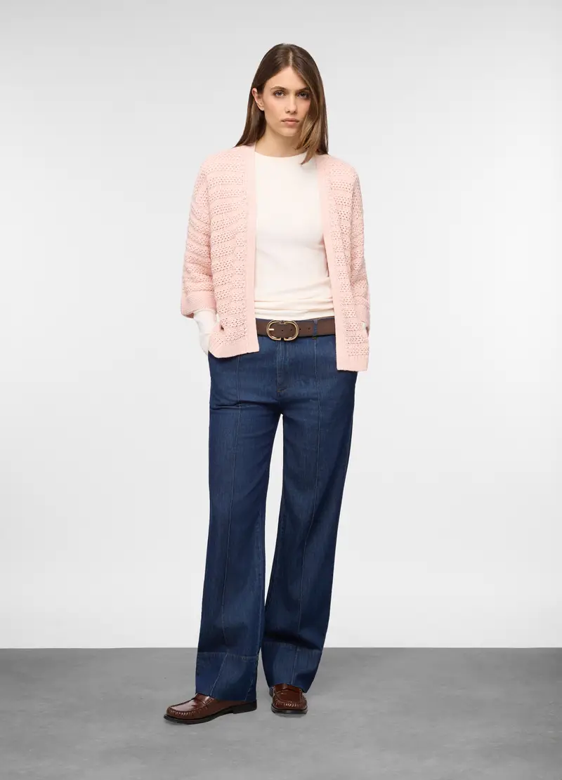Cardigan Aperto Jaquard Donna, Rosa chiaro