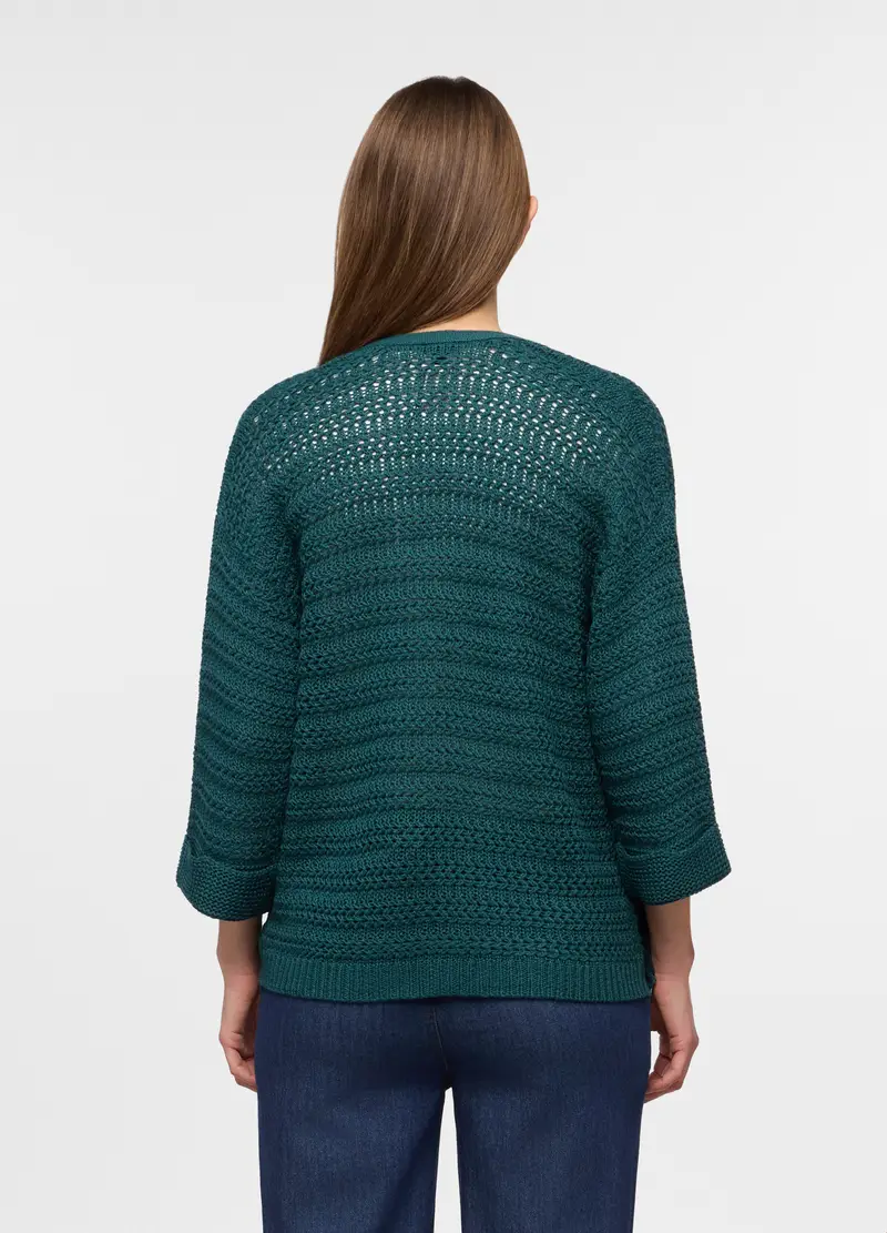 Cardigan Aperto Jaquard Donna, Verde ottanio miniatura 2