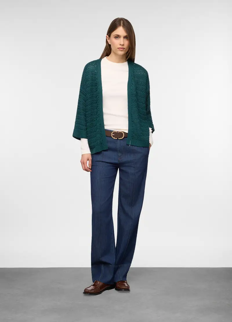 Cardigan Aperto Jaquard Donna, Verde ottanio