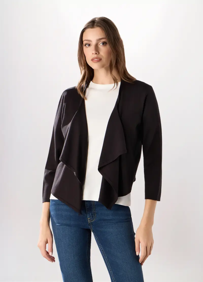 Cardigan Aperto Sciallato Donna, Nero