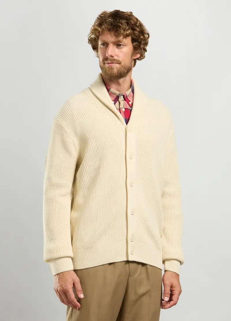Cardigan Collo Sciallato Costa Inglese Uomo, Bianco panna