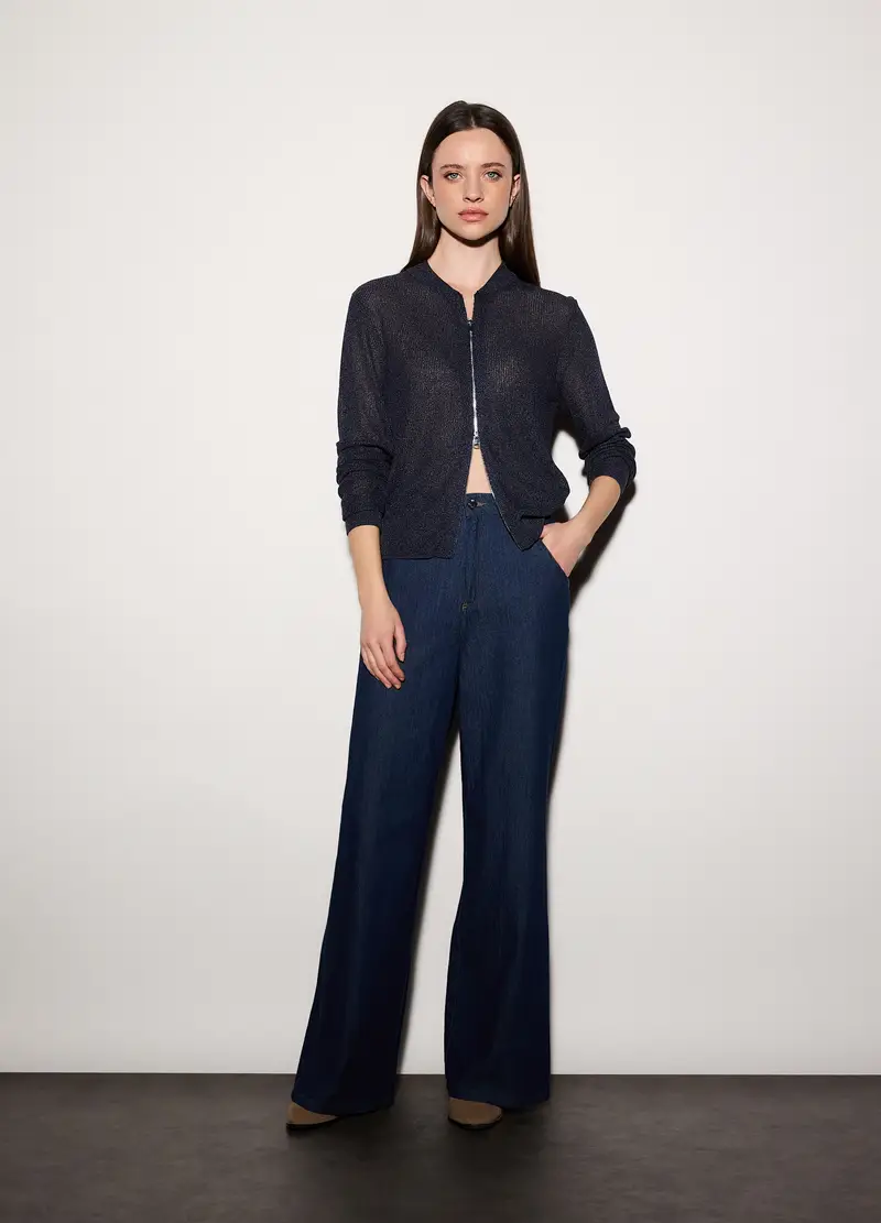 Cardigan Full Zip In Costina Donna, Unisex, Blu navy