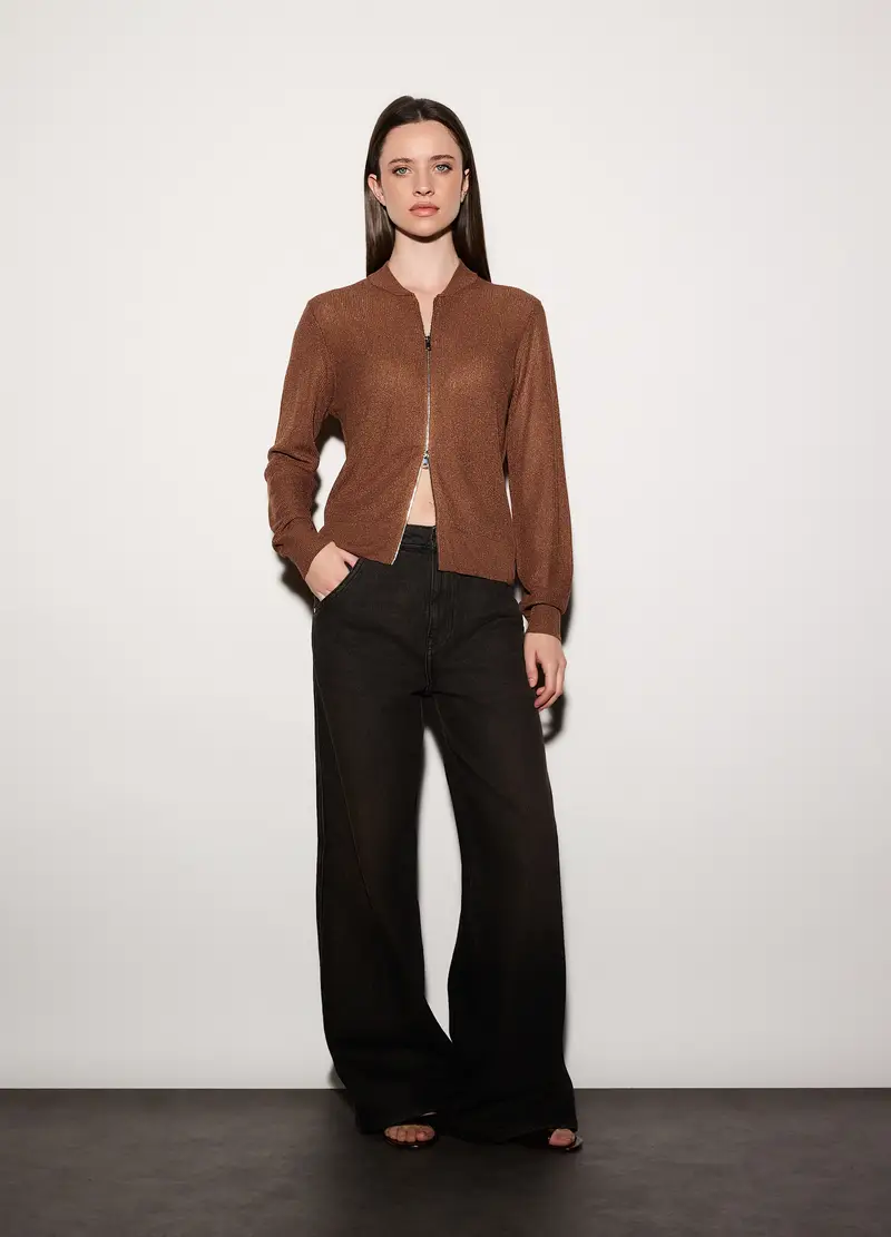 Cardigan Full Zip In Costina Donna, Unisex, Marrone cioccolato