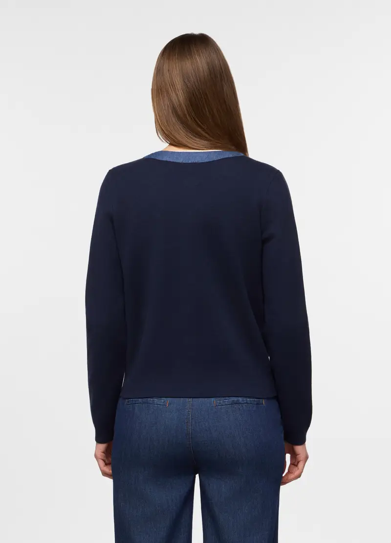 Cardigan Girocollo Misto Viscosa Donna, Blu scuro miniatura 2