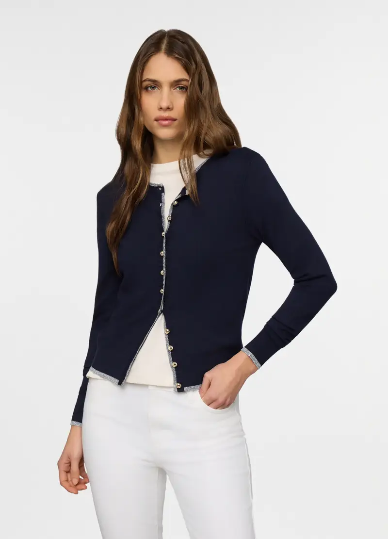 Cardigan Girocollo Rasato Donna, Blu scuro