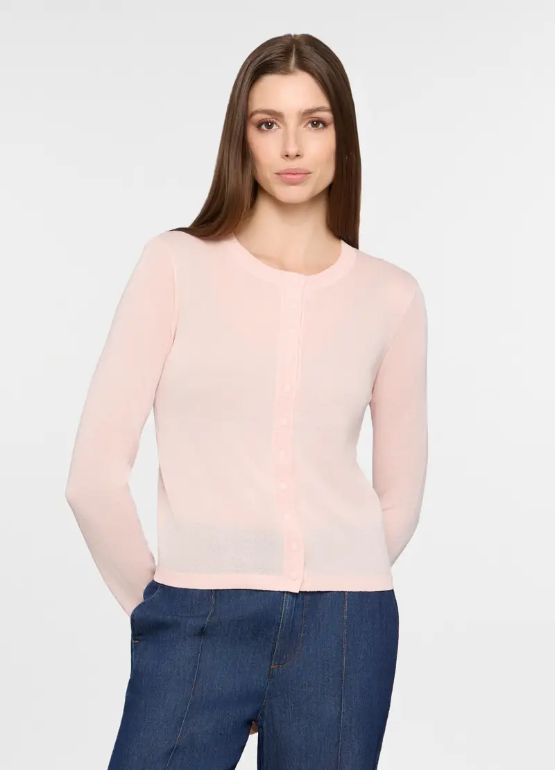 Cardigan Girocollo Rasato Donna, Rosa chiaro