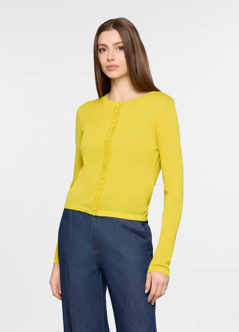 Cardigan Girocollo Rasato Donna, Verde acido