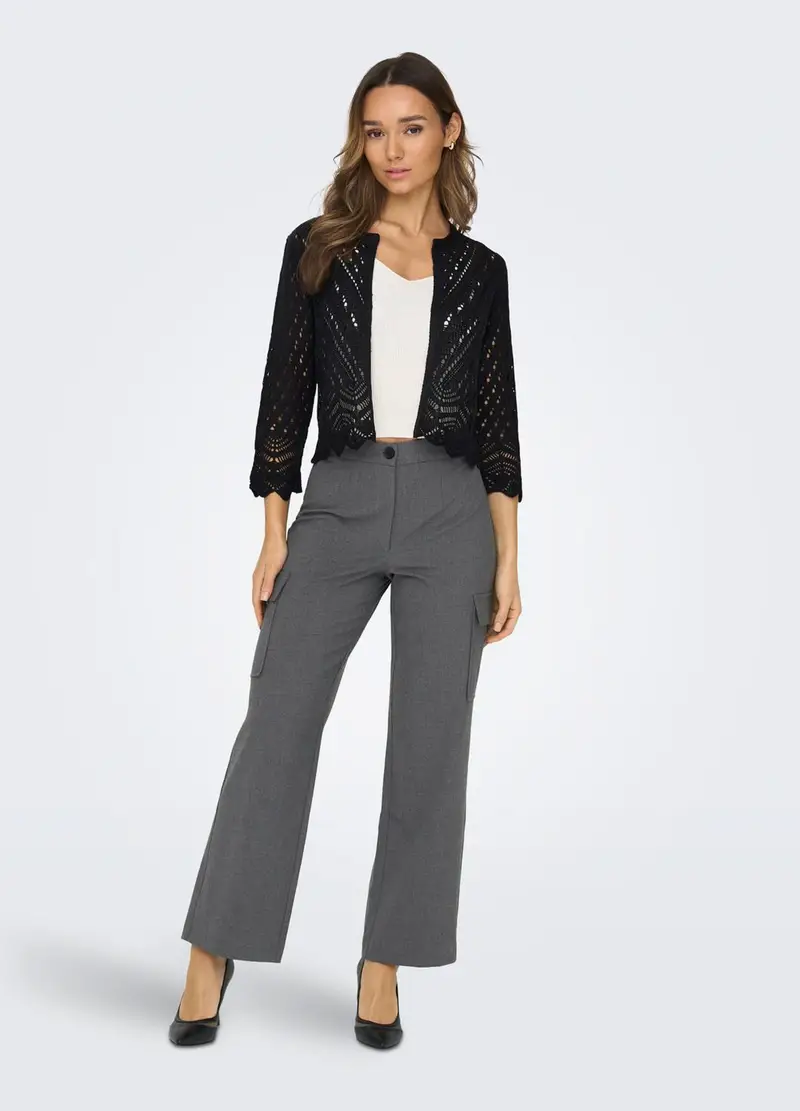 Cardigan In Maglia Operata Donna, Unisex, Nero