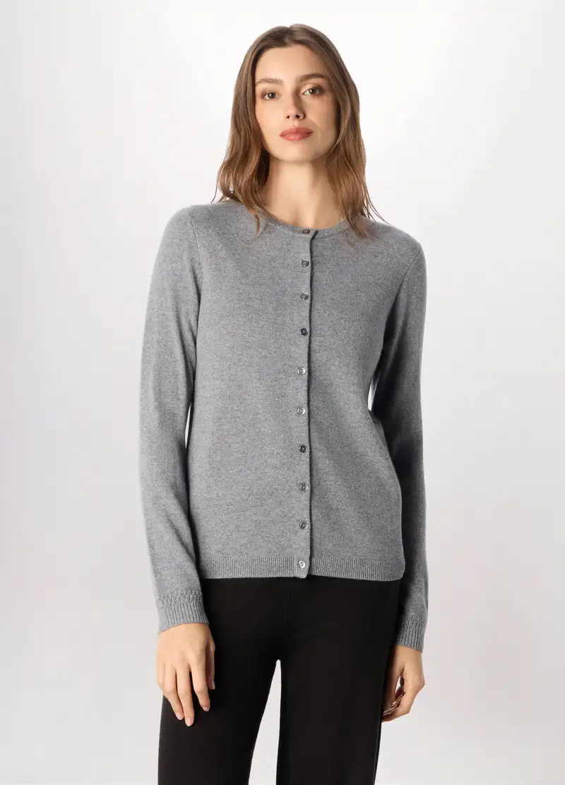 Cardigan In Puro Cashmere Donna, Grigio melange