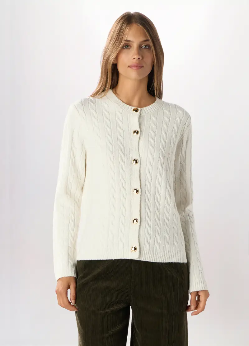 Cardigan Misto Cotone Donna, Bianco panna