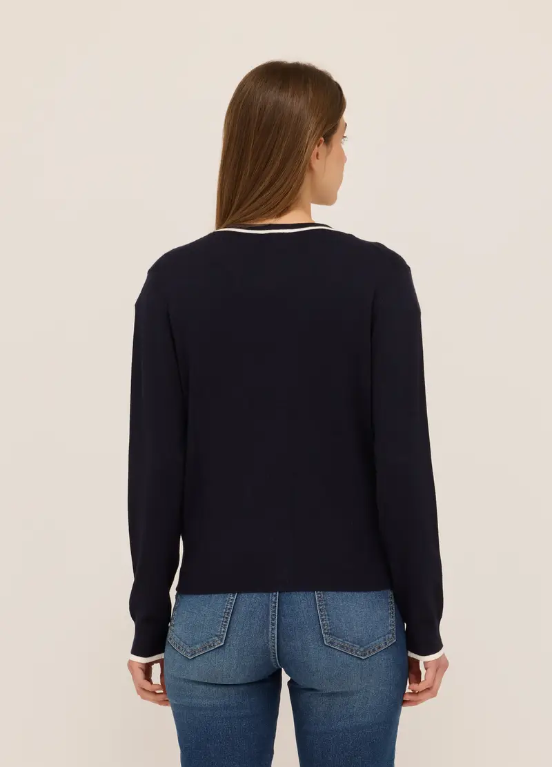 Cardigan Misto Cotone Donna, Blu navy miniatura 2