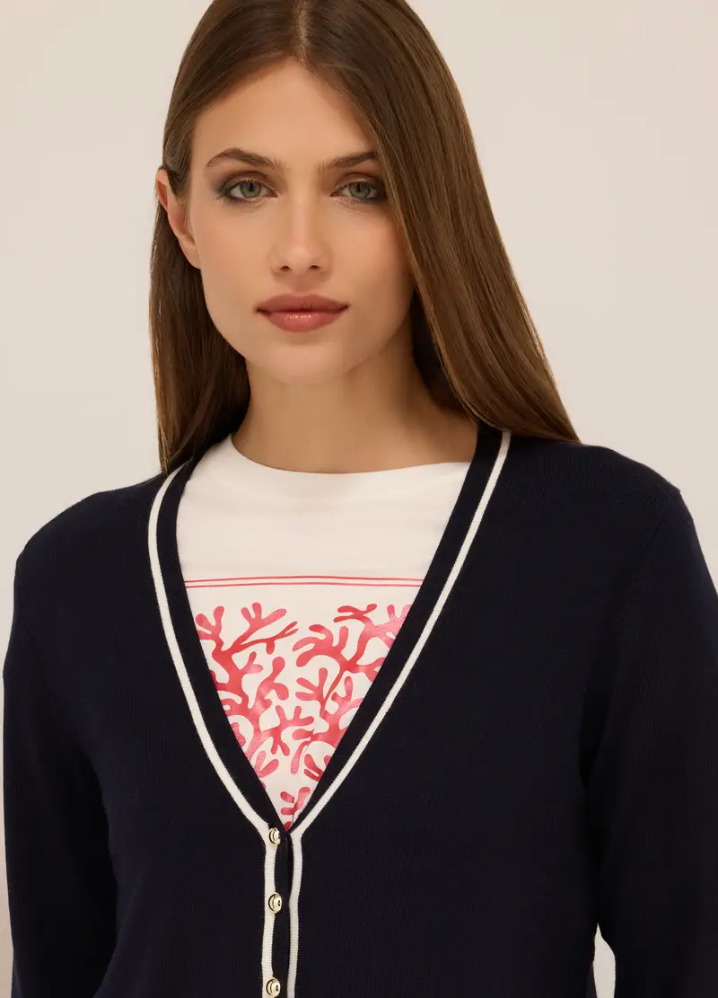 Cardigan Misto Cotone Donna, Blu navy miniatura 3