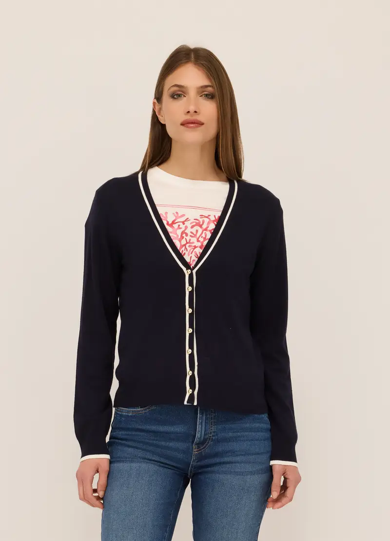 Cardigan Misto Cotone Donna, Blu navy