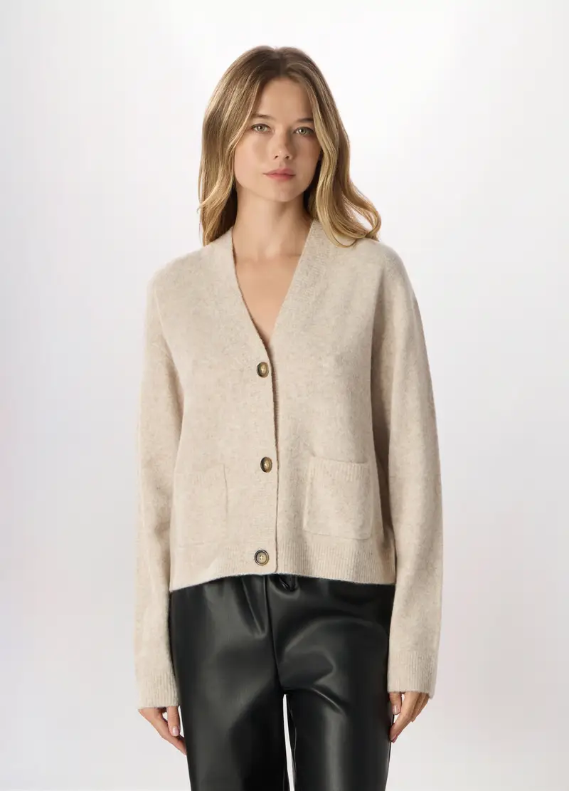 Cardigan Misto Lana Donna, Beige melange