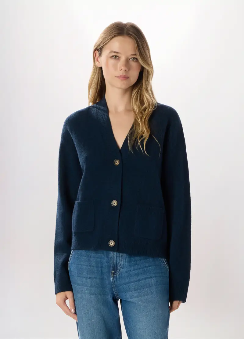 Cardigan Misto Lana Donna, Blu indigo