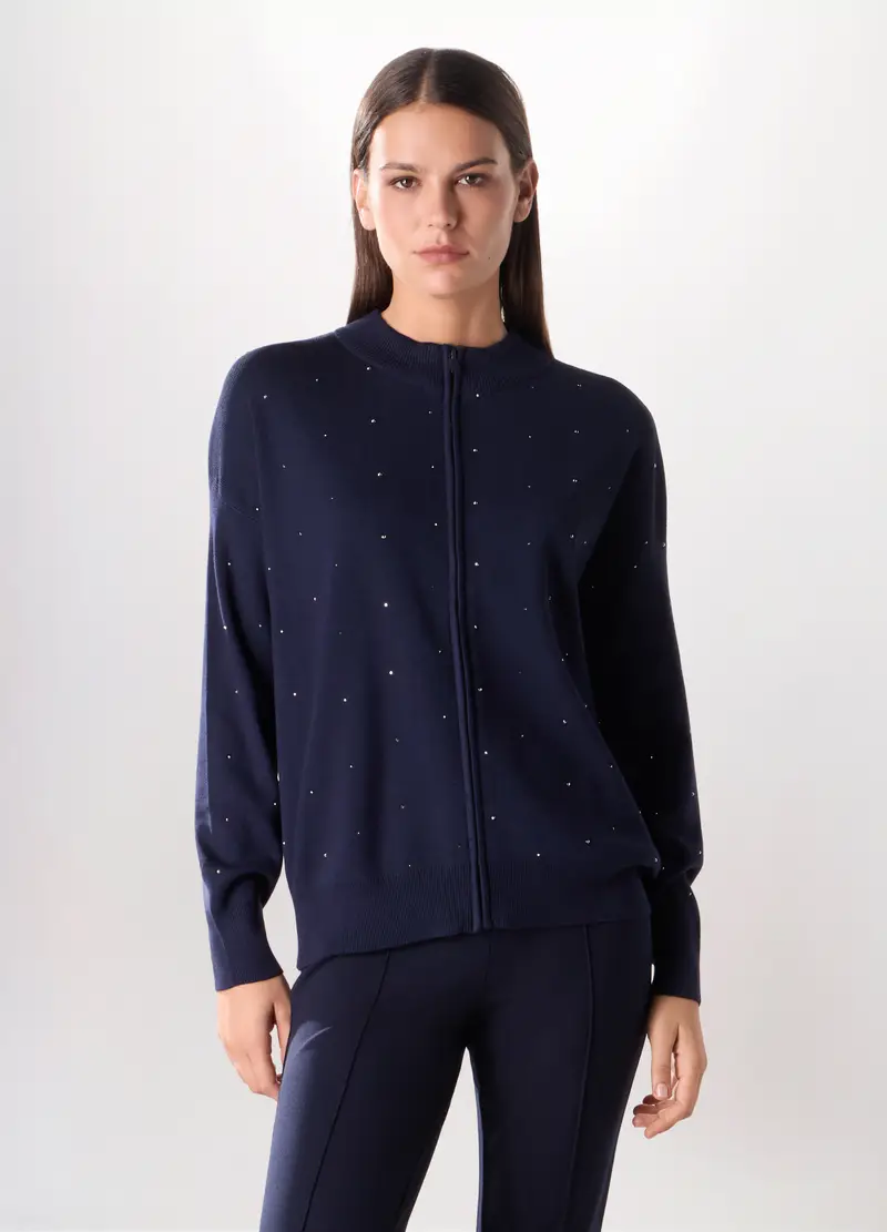 Cardigan Misto Viscosa Donna, Blu scuro