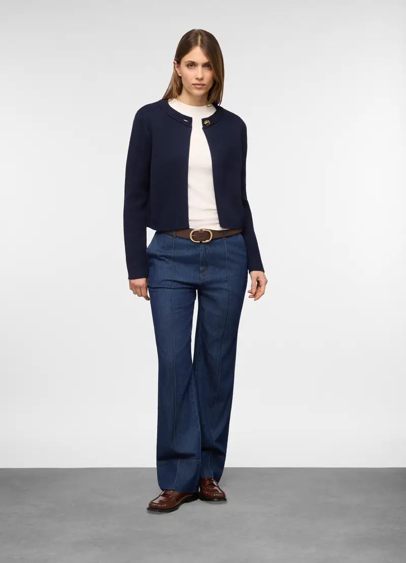 Cardigan Mono Bottone Donna, Blu scuro