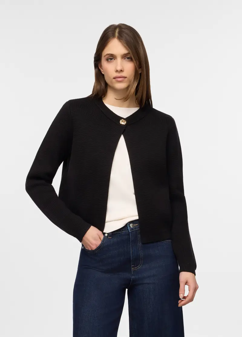 Cardigan Mono Bottone Donna, Nero