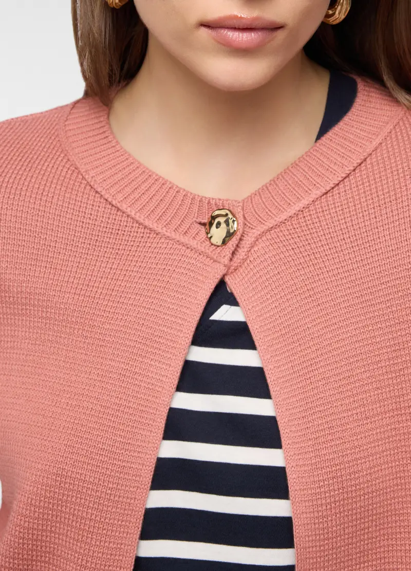 Cardigan Mono Bottone Donna, Rosa corallo miniatura 3