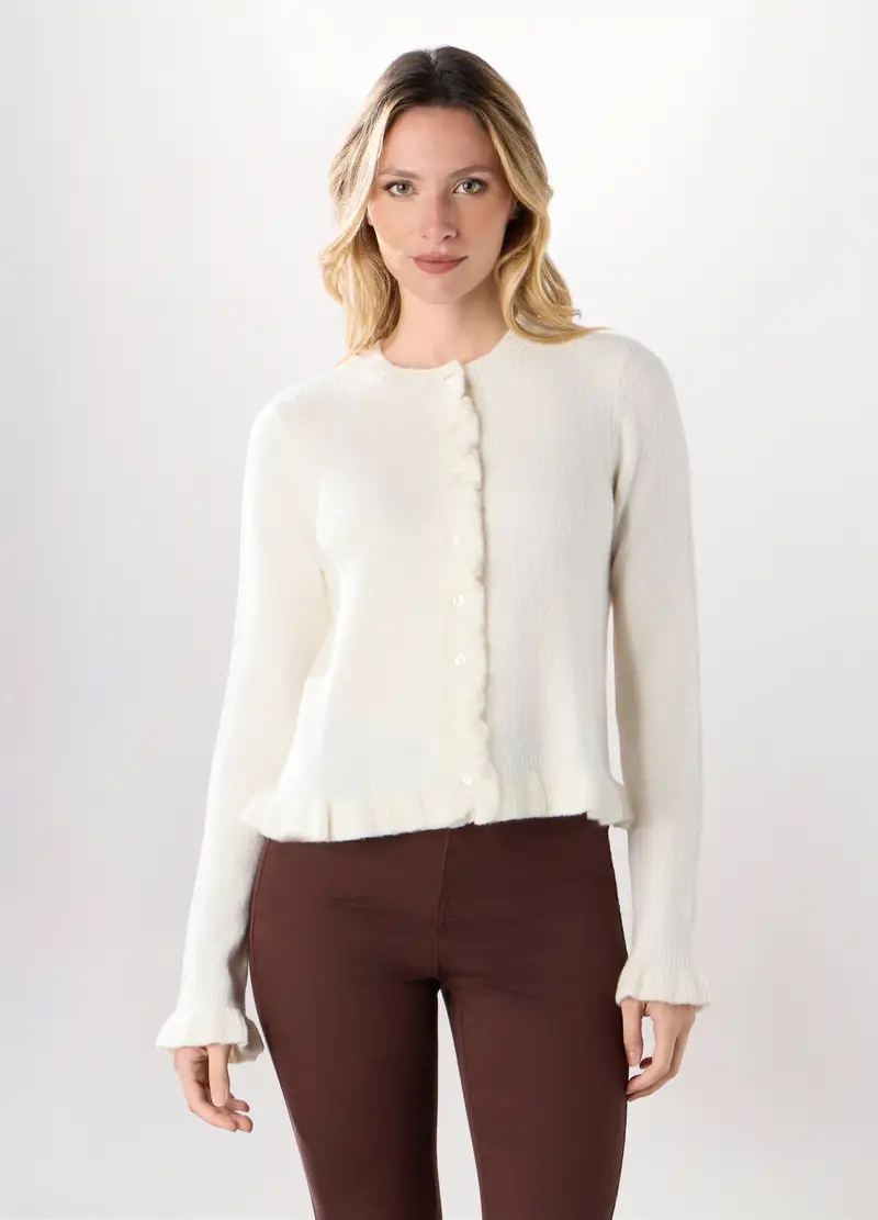 Cardigan Tricot Donna, Bianco panna